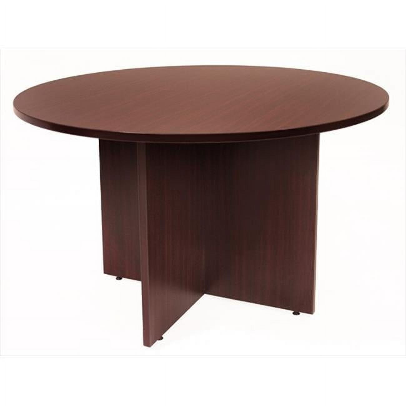 Mahogany Round Laminate Conference Table with Slab Base