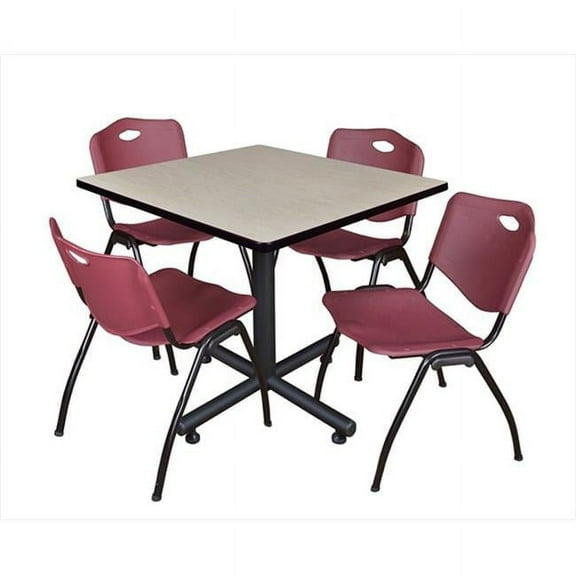 42 In. Square Laminate Table, Maple & Kobe Base With 4 M Stacker Chairs, Burgundy