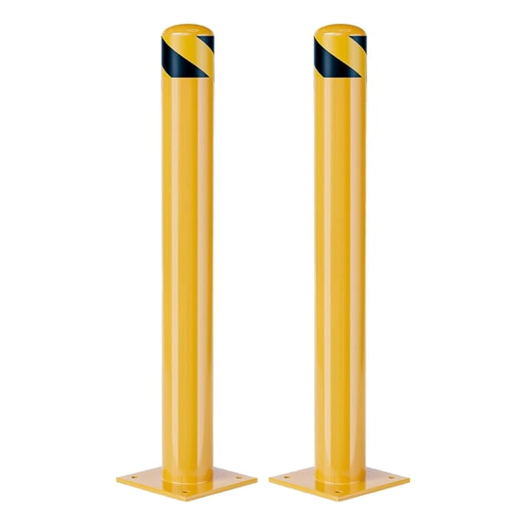 42 In Steel Safety Bollards 2-Pack Heavy Duty Removable Bolt-Down with Reflective Tape