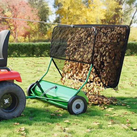 42-In Tow Behind Lawn Sweeper with 12 Cu. Ft. Hopper, Adjustable Brushes and Universal Hitch Fit