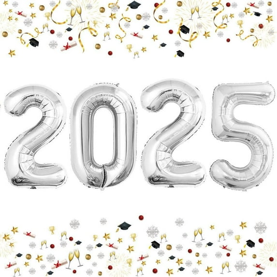 42 Inch 2025 Silver Foil Number Balloons for 2025 New Year Eve Festival Party Supplies Graduation Decorations