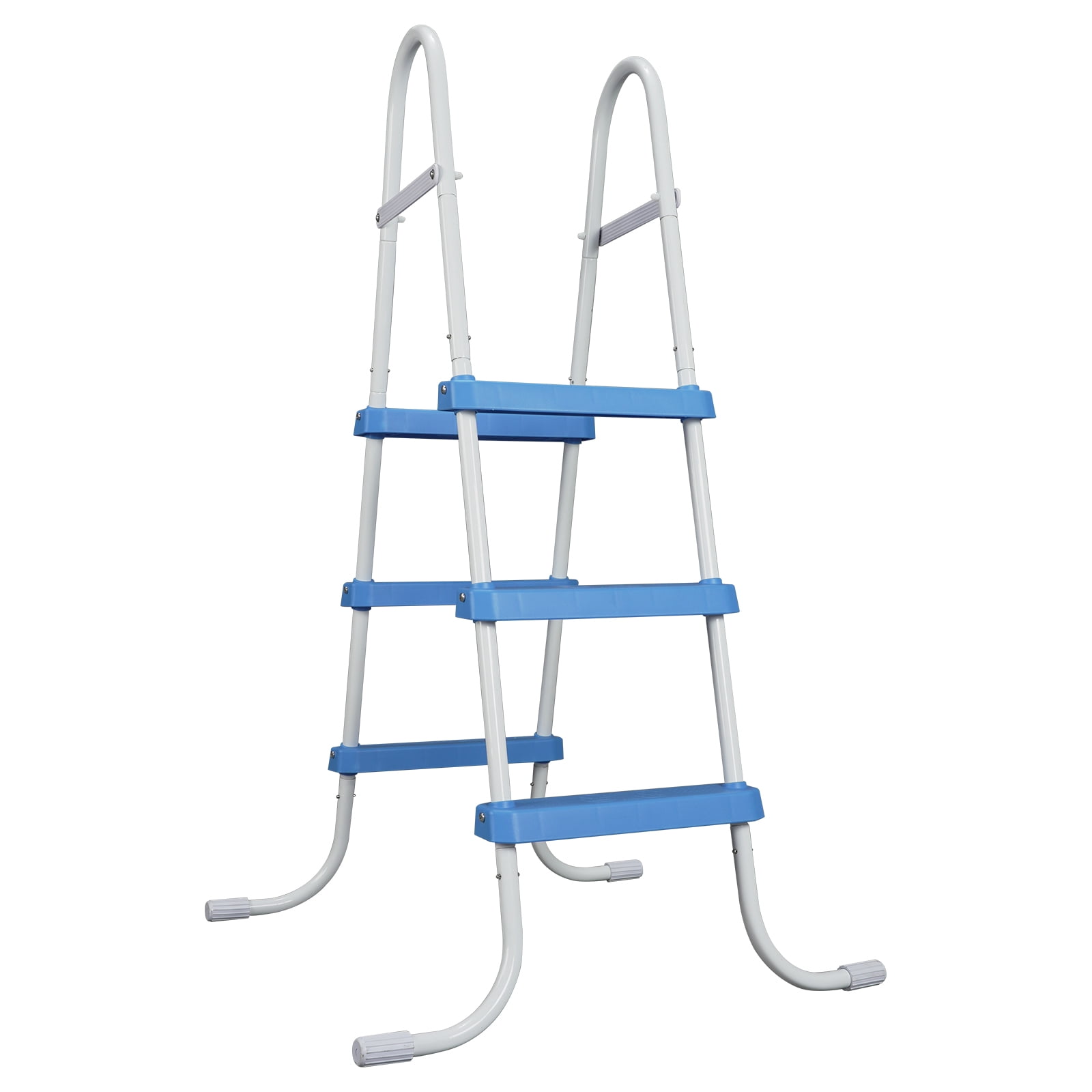 42 Inch 3-Step Two-Tone White & Blue Iron Pool Ladder, Textured Non-Slip Steps Heavy Duty Entry Ladder for Medium Above Ground & Shallow In-Ground Pools