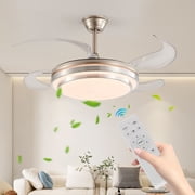 42 Inch 3-Tier Modern LED Ceiling Fan with Light and Remote Control, Retractable Blades, 6-Speed Silent DC Motor, Adjustable Color Temperature for Living Room Bedroom Dining Room, Brushed Nickel