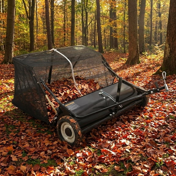 42-Inch ATV Lawn Sweeper, Easy-Empty Hopper with 4 Nylon Brushes (10-Inch Diameter), Universal Hitch & Sturdy Wheels, Black