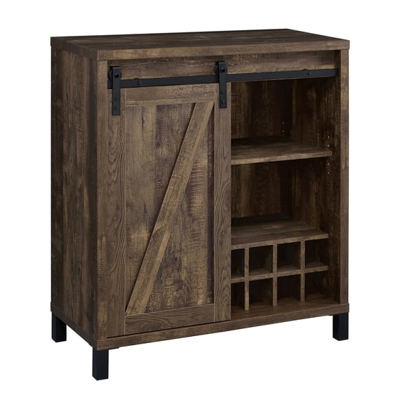 42 Inch Bar Cabinet with Single Sliding Door Two Open Shelves Black