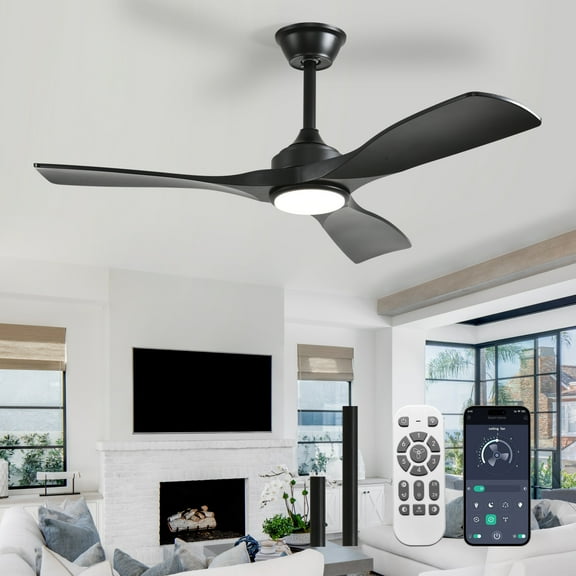 42-Inch Black Ceiling Fan with Light : Indoor/Outdoor Use Hanging Fan, Remote & APP Control, High Efficiency with Quiet DC Motor, Timer Function