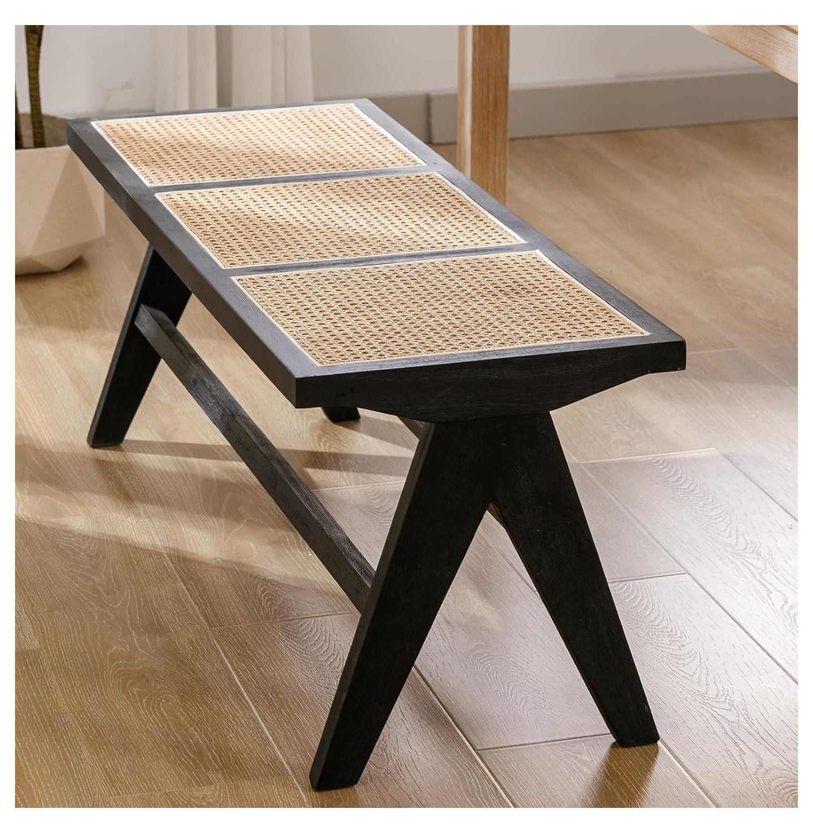 42 Inch Black Rattan Dining Bench, Farmhouse Woven Bench for Bedroom ...