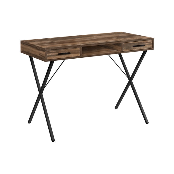 42 Inch Brown Wood Look Computer Desk with X Frame and Triple Storage