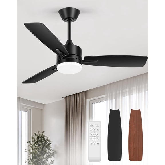 42 Inch Ceiling Fan with Light Remote Control,Bedroom Small Black Ceiling Fans with Lights DC Motor,Reversible Dual-Sided Blades for Farmhouse Patio Covered Outdoor