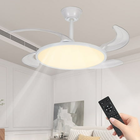 42 Inch Ceiling Fan with Light and Remote Control Retractable Blades Dimmable 3-Color White