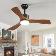 42-Inch Ceiling Fan with Lights, Solid Wood 3-Blade, Quiet DC Motor 6-Speed with Remote & 3CCT Dimmable LED