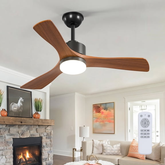 42-Inch Ceiling Fan with Lights, Solid Wood Black Walnut 3-Blade, Quiet DC Motor 6-Speed with Remote & 3CCT Dimmable LED