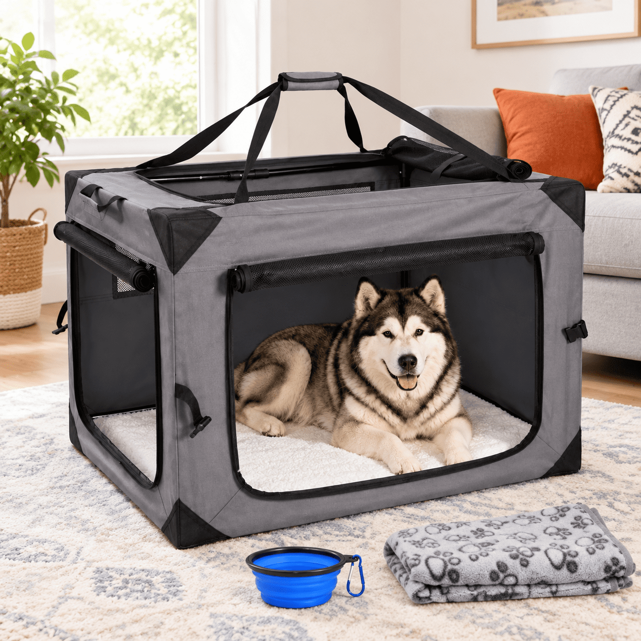 42 Inch Collapsible Dog Crate, 42.0"L x 31.0"W x 31.0"H, For Extra ...