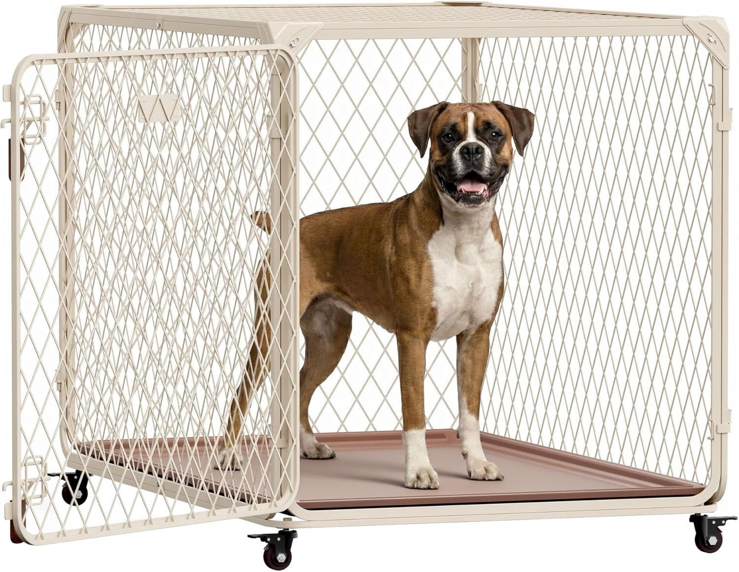 Curated visual reference: Secure Dog Crate Latch Easy Clean Design Reference: 42 Inch Crate With Lockable Wheel Mesh Metal Kennel Cage