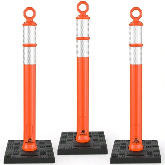 42 Inch Delineator Post with Base Portable Orange Traffic Delineator Posts Cones with Reflective Collars for Parking Lots Road Safety Construction Events 3 Pack