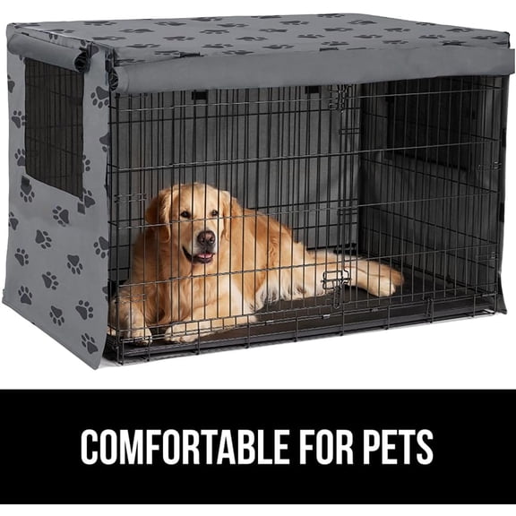 42 Inch Dog Crate Cover – All-Side Access Privacy Cover with Breathable Mesh Windows, Light Blocking Kennel Topper for Wire Crates, Helps Calm & Train Puppies, Gray Paw
