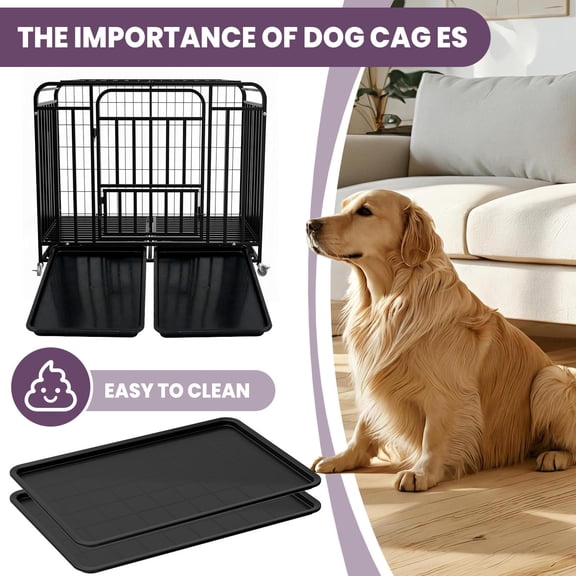 42 Inch Dog Crate for Medium Large Dogs, Heavy Duty Metal Dog Cage with Lockable Wheels, Double Removable Tray & Multi-Door Kennel for Indoor Outdoor