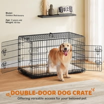 42 Inch Double Door Dog Crate with Divider for Puppies to Adults, Collapsible Metal Kennel with Removable Tray, Black