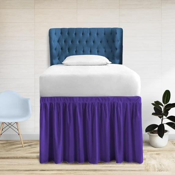 42 Inch Drop Twin XL Dorm Bed Skirt Purple Ruffled Pattern Microfiber Made