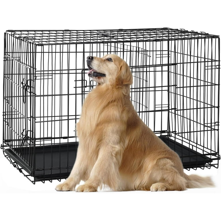 42 Inch Extra Large Dog Crate Heavy Duty Dog Crates for Large Dogs Metal Wire Folding Dog Cage with Removable Trays Locks Double Door Divider Panel Handle XXL dog Crate Pet Crate 42