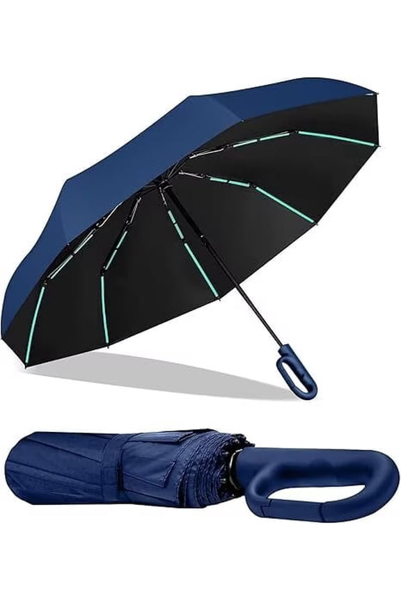42-Inch Umbrella , Windproof Automatic Open/Close with Carabiner Handle, UPF 99+ UV Protection Folding Travel Umbrella for Rain and Sun