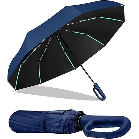 42-Inch Umbrella , Windproof Automatic Open/Close with Carabiner Handle, UPF 99+ UV Protection Folding Travel Umbrella for Rain and Sun