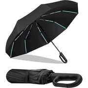 42-Inch Umbrella , Windproof Automatic Open/Close with Carabiner Handle, UPF 99+ UV Protection Folding Travel Umbrella for Rain and Sun