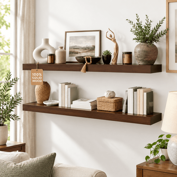 42 Inch Floating Shelves High-end Solid Pine Wood Set Of 2
