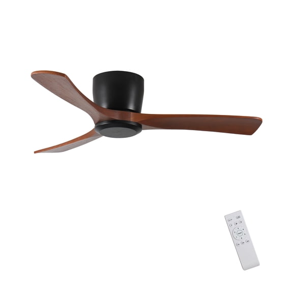 42 Inch Flush Mount Ceiling Fan with Remote Control, Low Profile Noiseless DC Motor Fan with 3 Wooden Blades, No Light Modern Fan for Bedroom, Living Room & Covered Outdoor