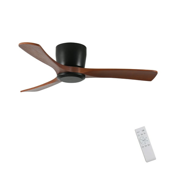 42 Inch Flush Mount Ceiling Fan with Remote Control, Low Profile Noiseless Dc Motor Fan with 3 Wooden Blades, No Light Modern Fan for Bedroom, Living Room & Covered Outdoor
