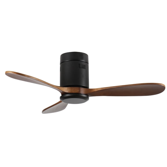 42-Inch Flush Mount Ceiling Fan Without Light, Solid Wood Blades, Reversible Quiet DC Motor, Remote Control with 6 Speeds & Timer, Energy Saving for Bedroom, Living Room, No Sloped Ceiling