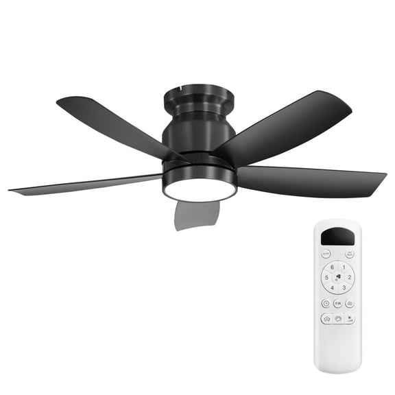 42 Inch Flush Mount Ceiling Fans with LED Light 22W and Remote Control 5 ABS Fan Blades for Bedroom