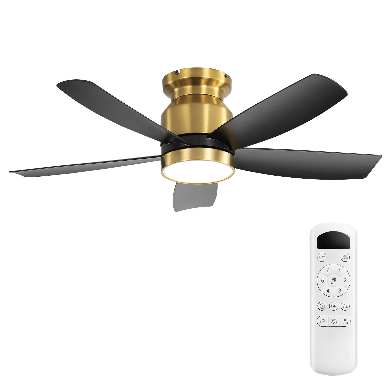 42 Inch Flush Mount Ceiling Fans with LED Light 22W and Remote Control 5 ABS Fan Blades for Indoor
