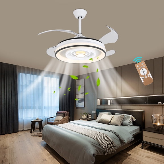 42 Inch Flush Mount Led Ceiling Fan with Lights Remote Control, Dimmable