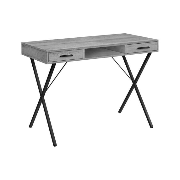 42 Inch Grey Wood Look Computer Desk with X Frame and Triple Storage