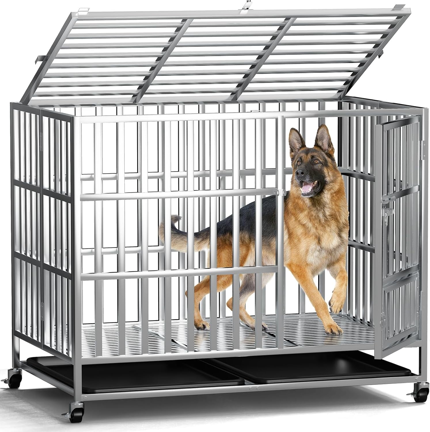 42 Inch Heavy Duty Dog Crates for Large Dogs, Stainless Steel Indestructible Large Dog Kennel