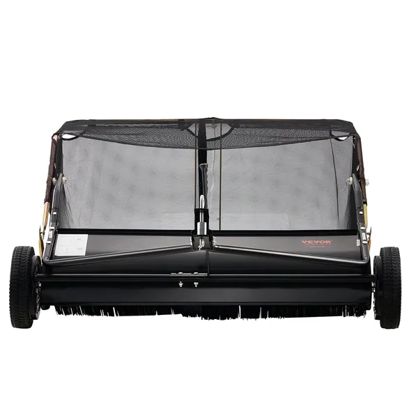 42 Inch Heavy Duty Tow Behind Lawn Sweeper 12 cu ft Large Capacity Leaf Grass Collector with Adjustable Height and Dumping Rope