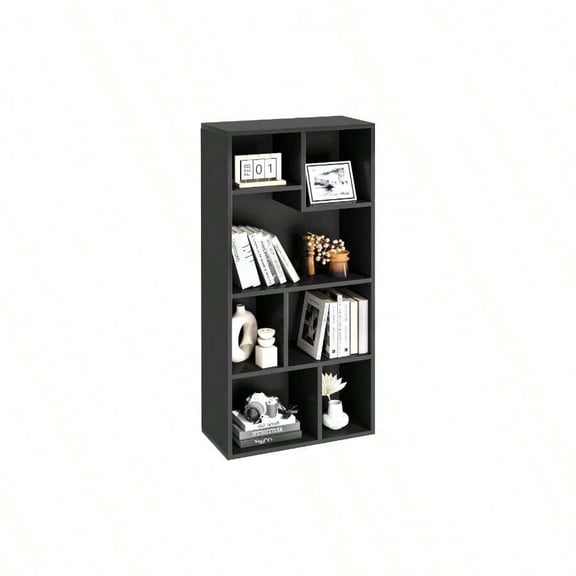 42 Inch High Bookcase, 4 - Tier Modern Storage Cabinet With Height Difference Shelves Standard Textbooks, Floor Standing, Cubes, Horizontal Available, Easy Assembly, Vintage Black