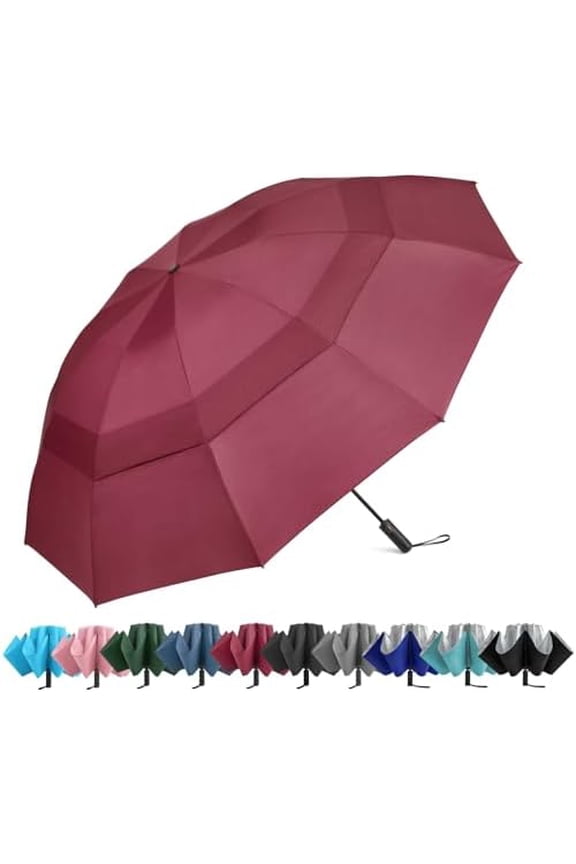 42 Inch Inverted Compact Golf Umbrella for Rain Reverse Travel Umbrella 10 Ribs Windproof Portable Double Canopy Automatic Open Close for Women(Burgendy)