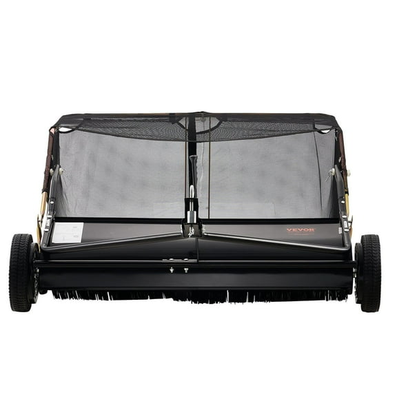 42 Inch Lawn Sweeper Tow Behind, 12 cu.ft. Large Pull Behind Grass Sweeper, Heavy Duty Leaf & Grass Collector with Dumping Rope Design, Adjustable Sweeping Height for Picking Up Debris & Grass