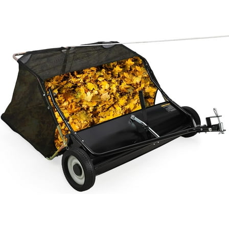 42 Inch Lawn Sweeper Tow Behind, 24 cu.ft. Large Pull Behind- Grass Sweeper, Heavy Duty Leaf & Grass Collector with Dumping Rope Design, Adjustable Sweeping Height for Picking Up Debris