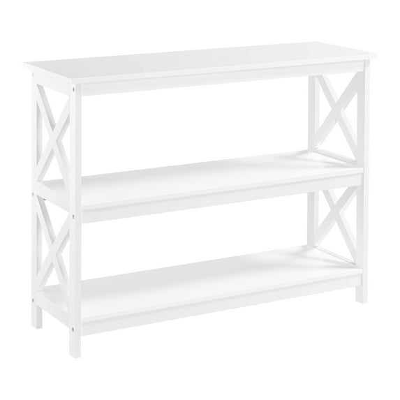 42 Inch Long X Design Console Table, Narrow Entryway Hallway Sofa Table for Living Room with 3 Shelves, White
