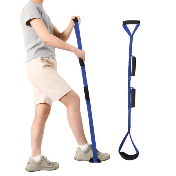42 Inch Long Leg Lifter Strap with 3 Soft Hand Grips & Soft Foot Pad – Essential for Post-Hip Replacement Recovery, Assists in Getting Legs In and Out of Bed, Wheelchair, and Car (Blue)