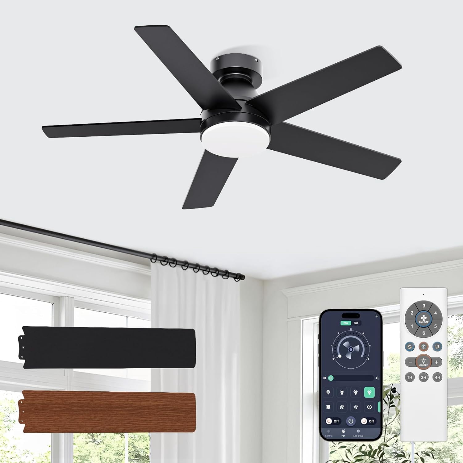 42 Inch Black Ceiling Fan With Light & Remote - Reversible, Dimmable, Quiet, Indoor/Outdoor 3 thumbnail image