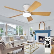 42-Inch Low Profile Ceiling Fan with Light - Dimmable LED, 6-Speed and 3 CCT, Quiet DC Motor, Remote Control, 5 Burlywood Blades for Indoor/Outdoor