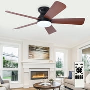 42-Inch Low Profile Ceiling Fan with Light - Dimmable LED, 6-Speed and 3 CCT, Quiet DC Motor, Remote Control, 5 Walnut Blades for Indoor/Outdoor