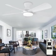 42-Inch Low Profile Ceiling Fan with Light - Dimmable LED, 6-Speed and 3 CCT, Quiet DC Motor, Remote Control, 5 White Blades for Indoor/Outdoor