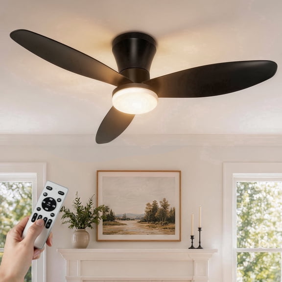 40 Inch Low Profile Ceiling Fan with Light and Remote, Flush Mount Ceiling Fan with 6 Speeds, Reversible DC Motor, 3 Color LED Light for Bedroom Living Room Kitchen
