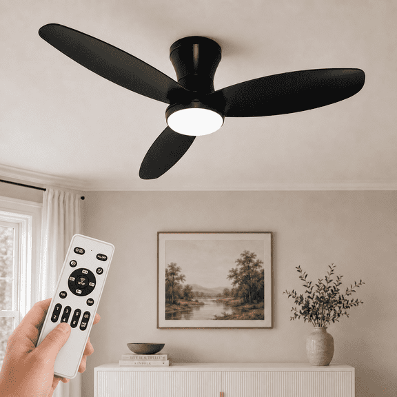 40 Inch Ceiling Fan with Light and Remote, 3 Color Light Ceiling Fan with 6 Speeds, Reversible Airflow, Flush Mount for Bedroom Living Room Kitchen