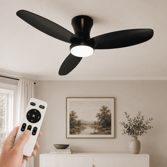 40 Inch Ceiling Fan with Light and Remote, 3 Color Light Ceiling Fan with 6 Speeds, Reversible Airflow, Flush Mount for Bedroom Living Room Kitchen